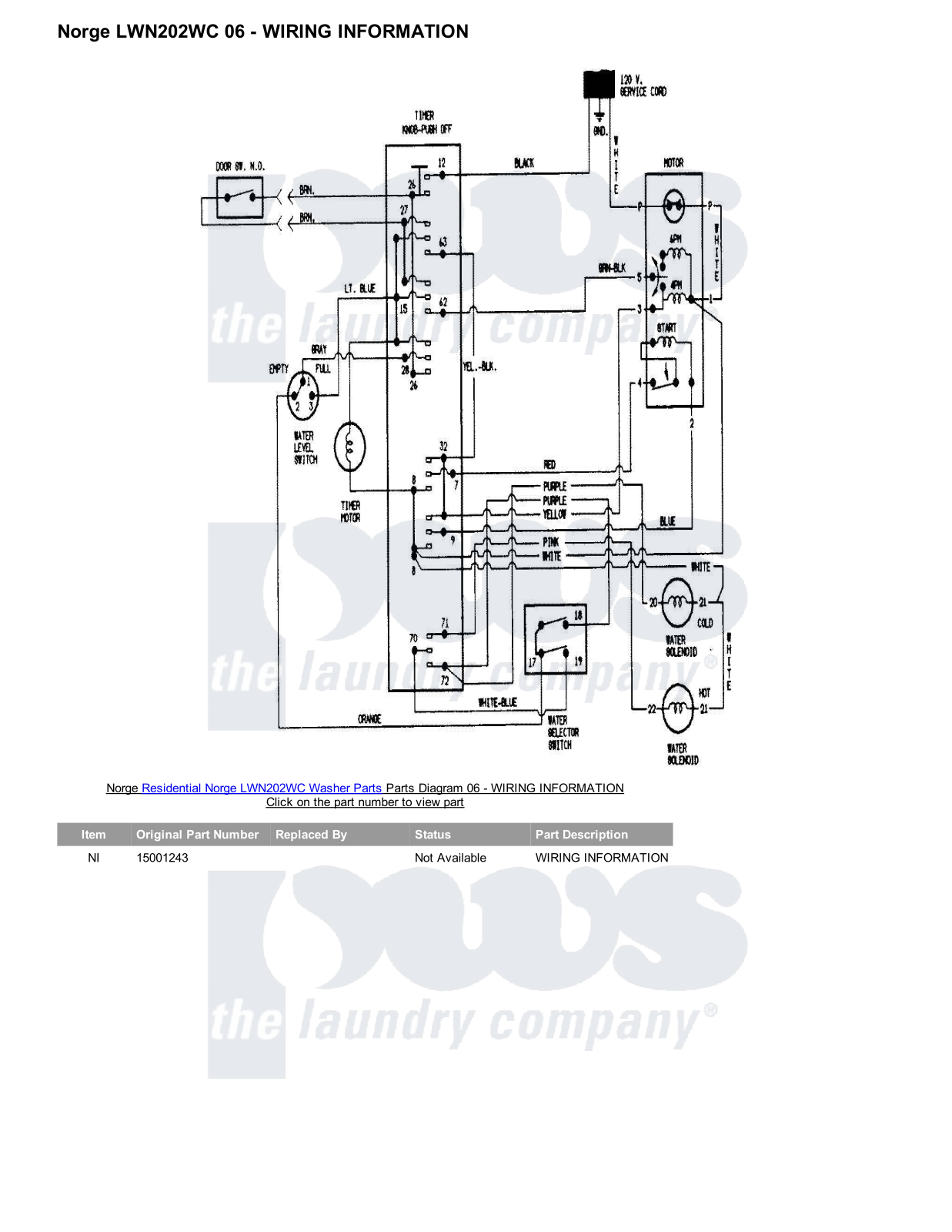 Norge LWN202WC Parts Diagram