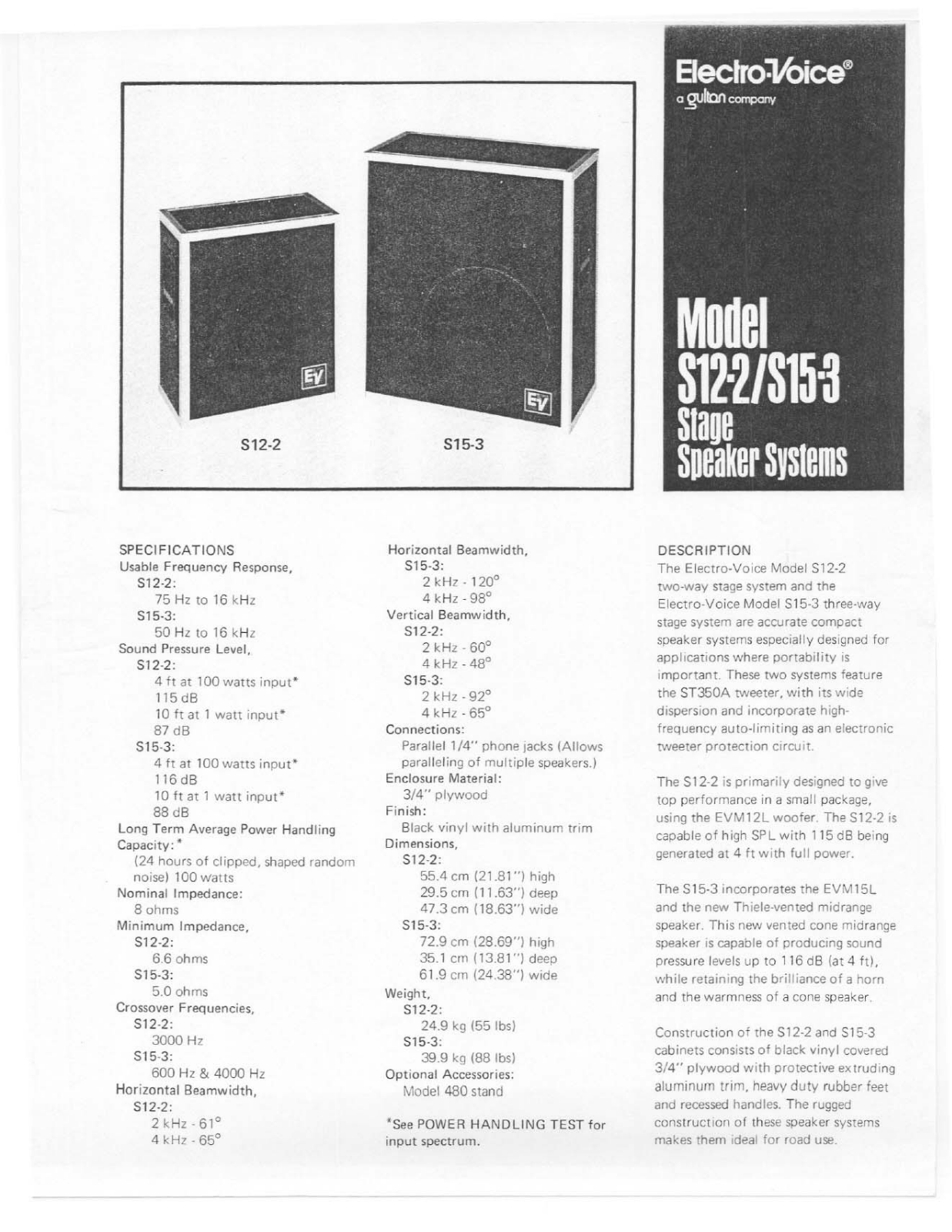 Electro-Voice S15-3 User Manual