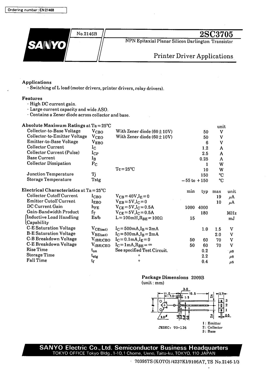 SANYO 2SC3705 Datasheet