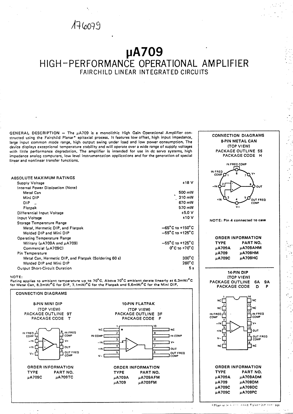 Fairchild Semiconductor uA709TC, uA709PC, uA709HM, uA709HC, uA709DC Datasheet