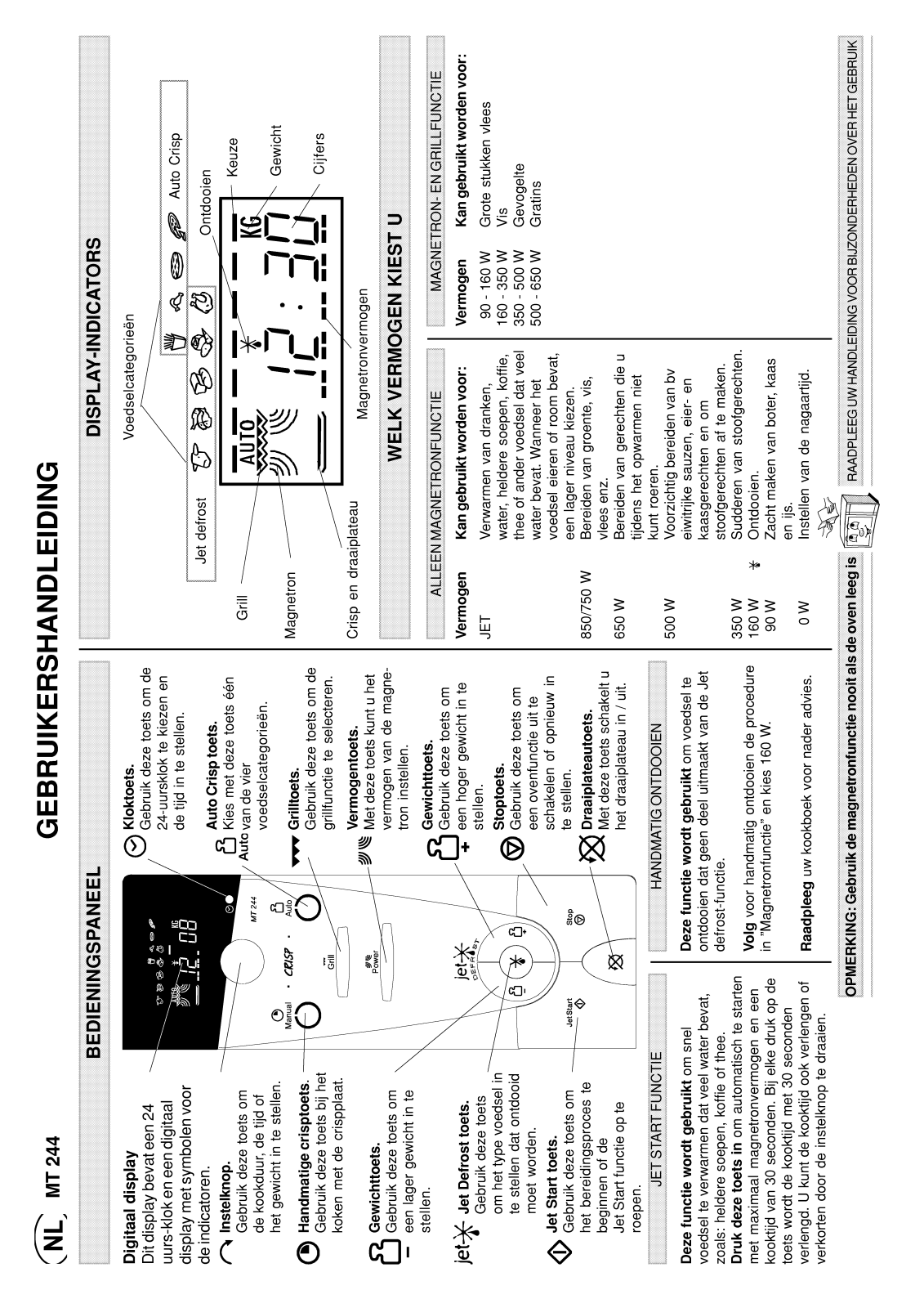 Whirlpool MT 244 WHITE, MT 244/WH, MT 244 BLACK, MT 244/1/SL, MT 244/BL INSTRUCTION FOR USE