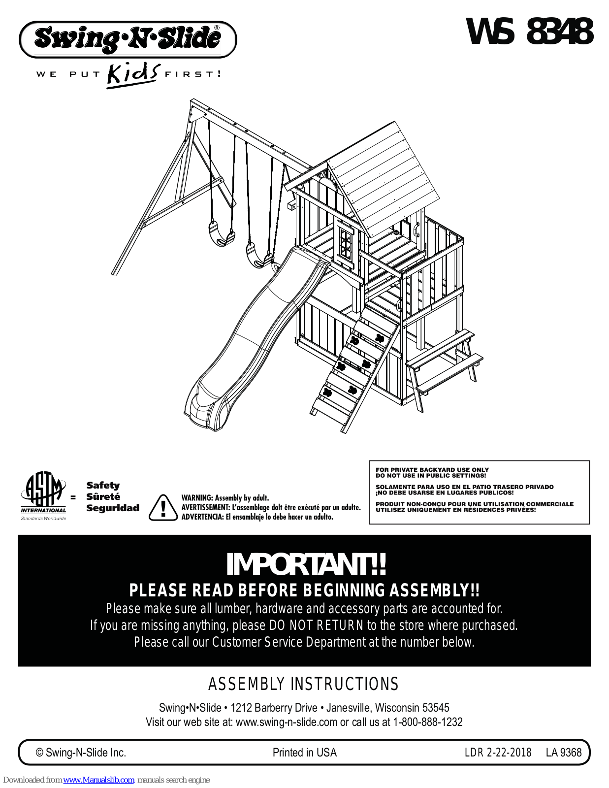 Swing-N-Slide WS 8348 Assembly Instructions Manual