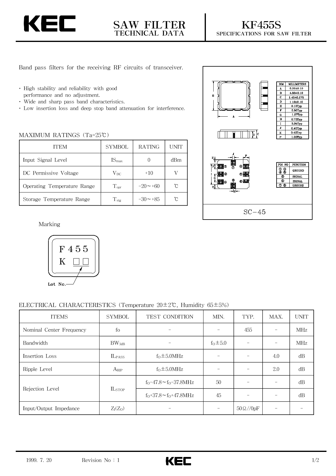 KEC KF455S Datasheet