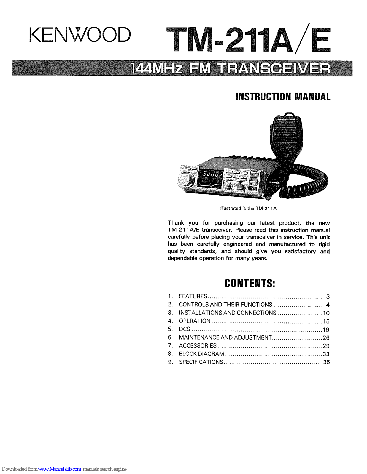 Kenwood TM-211A/E, TM-211A, TM-702E Instruction Manual