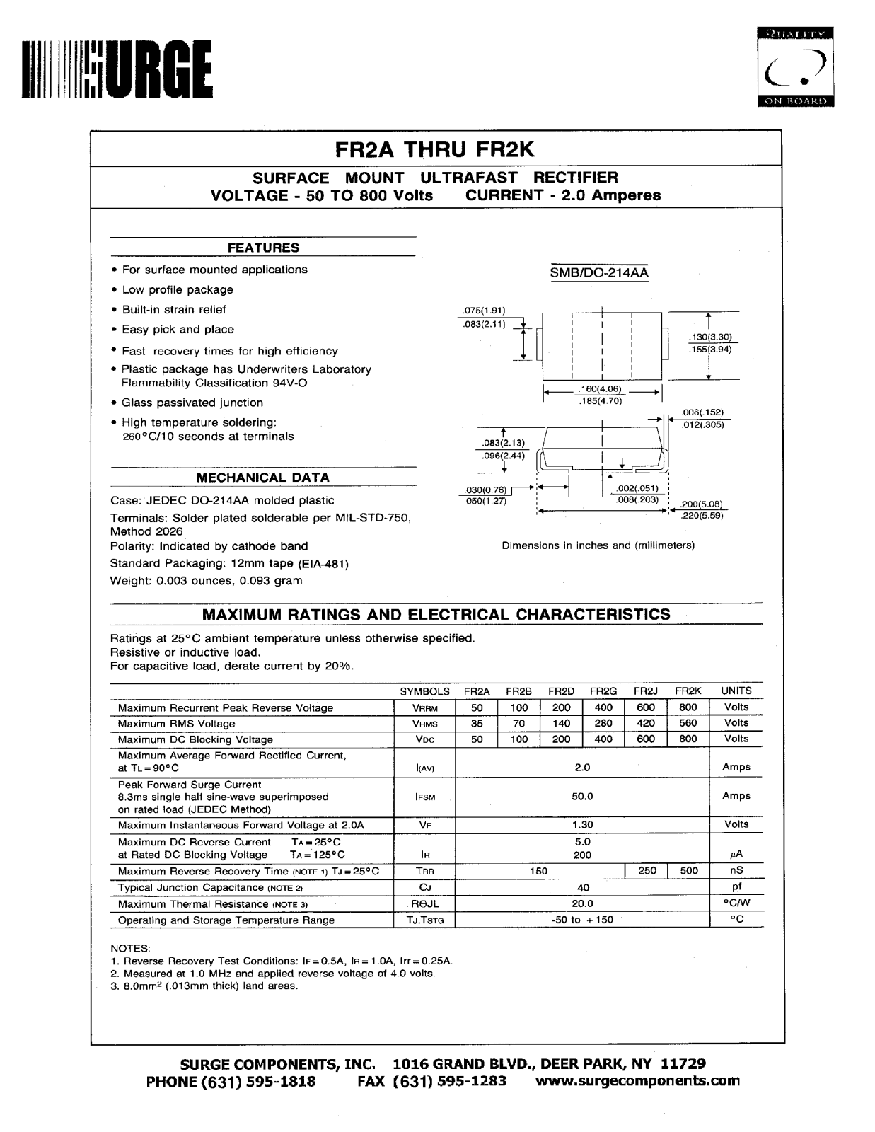 SURGE FR2B, FR2J, FR2K, FR2D, FR2A Datasheet