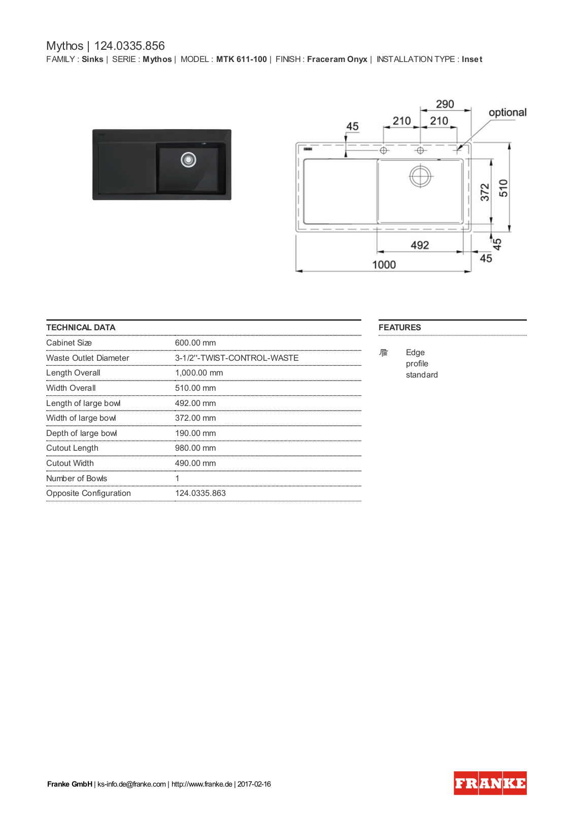 Franke 124.0335.856 Service Manual