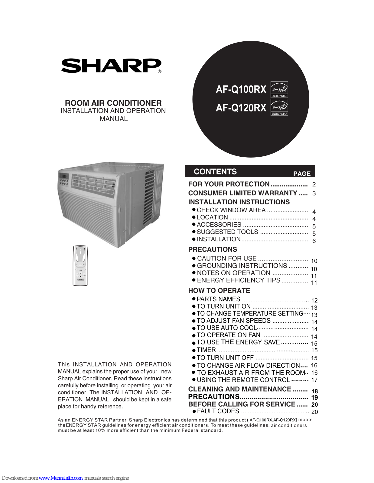 Sharp AF-Q100RX,AF-Q120RX Installation And Operation Manual