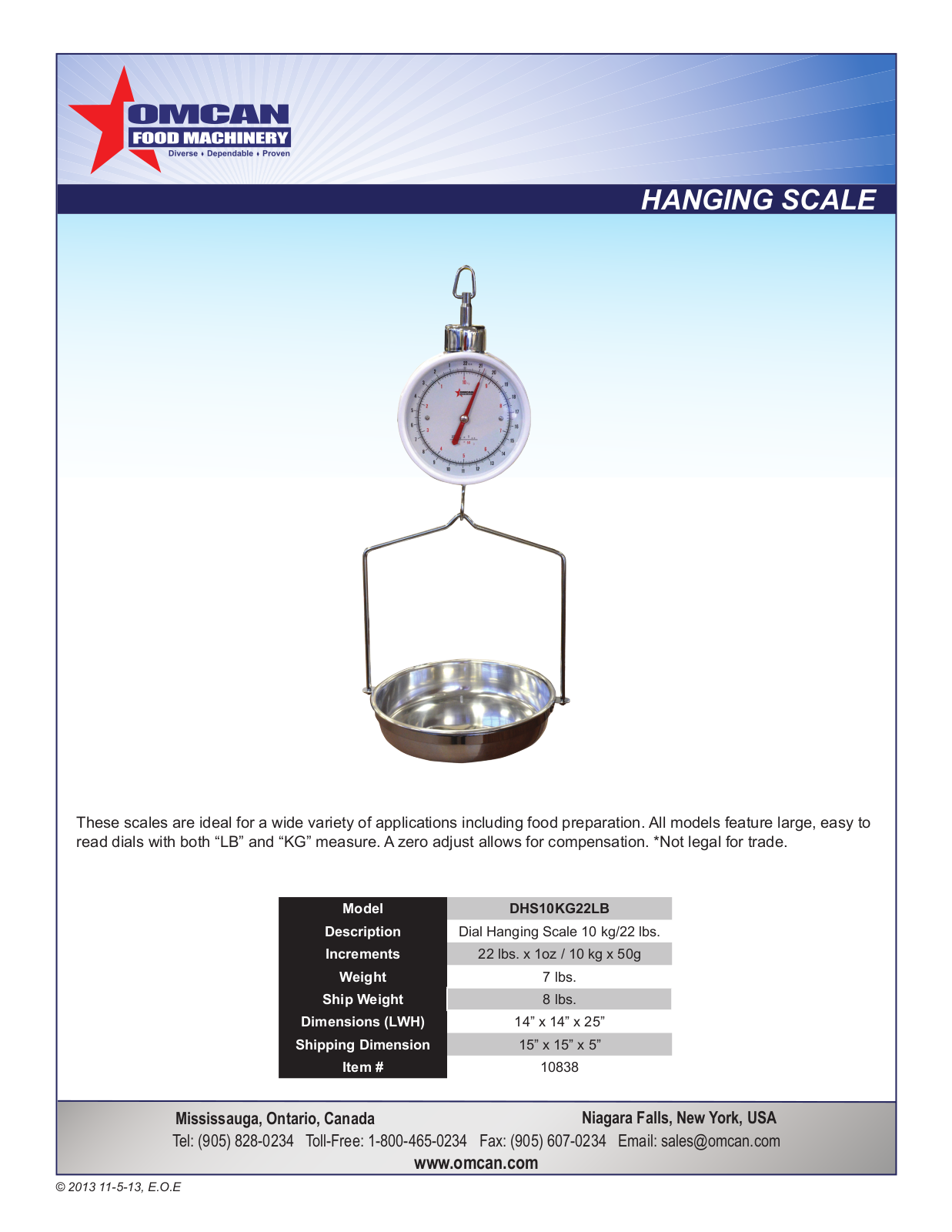 Omcan Food Machinery DHS10KG22LB User Manual