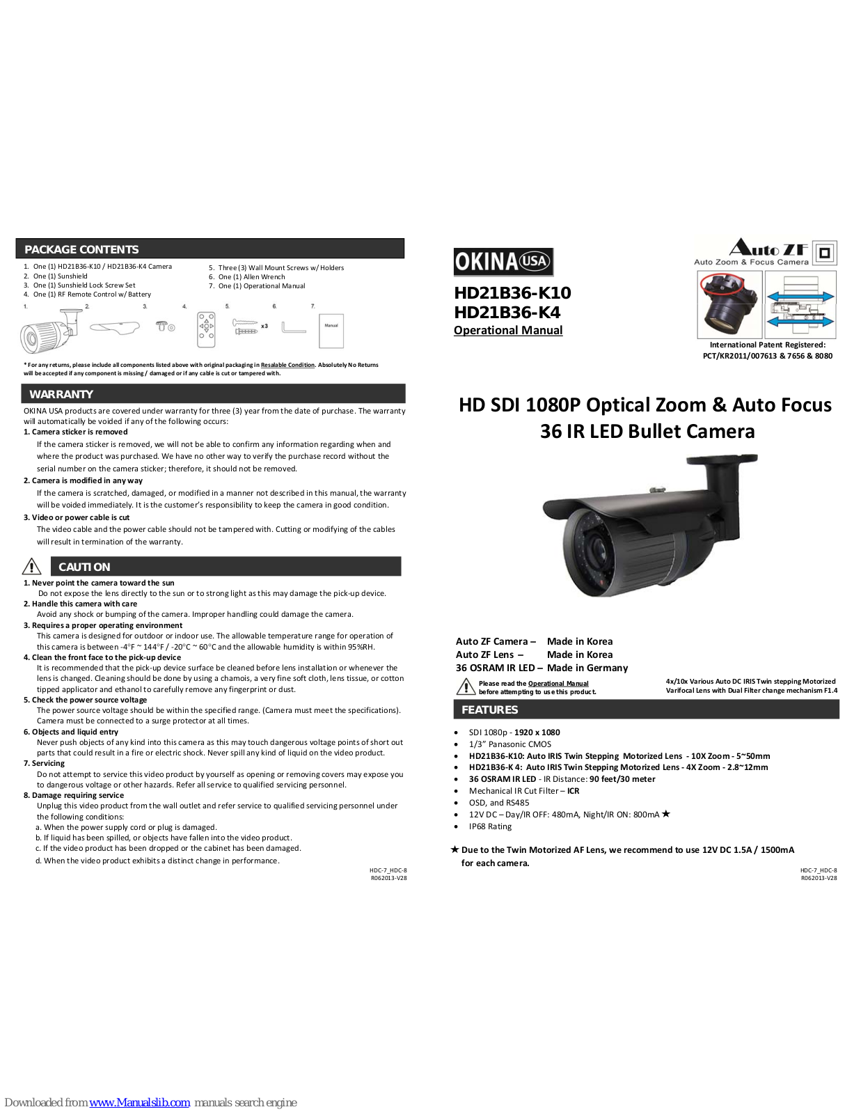 Okina HD21B36-K10, HD21B36-K4 Operational Manual