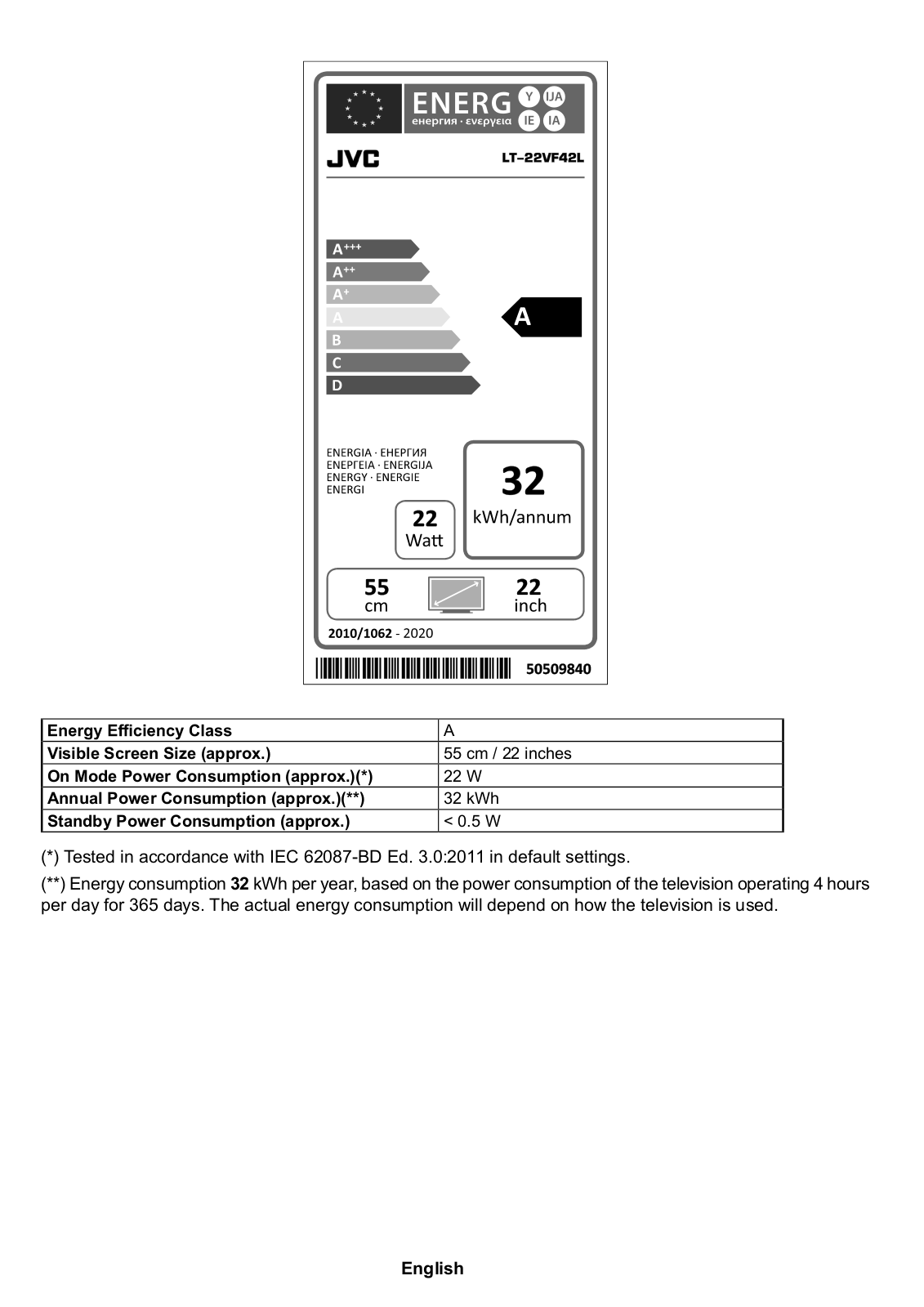 JVC LT-22VF42L User Manual