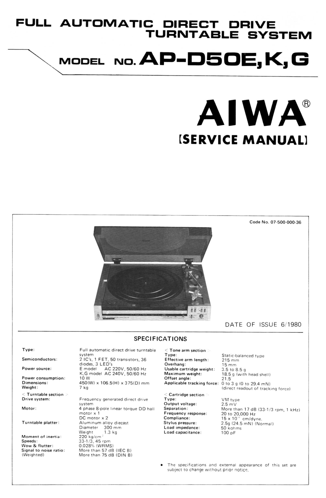 Aiwa AP-D50 Service Manual