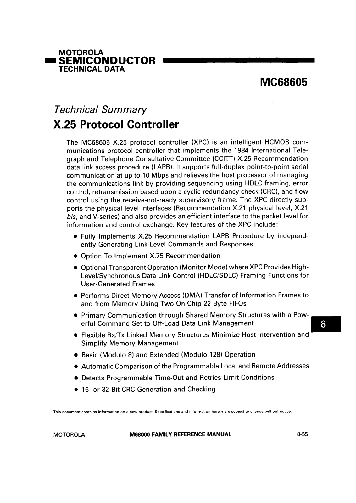 Motorola MC68605, MC68605I Datasheet