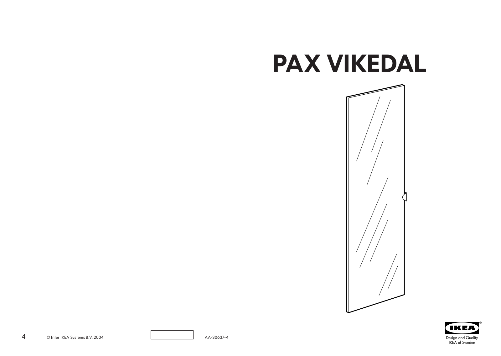 IKEA PAX VIKEDAL MIRROR DOOR 20X90 Assembly Instruction