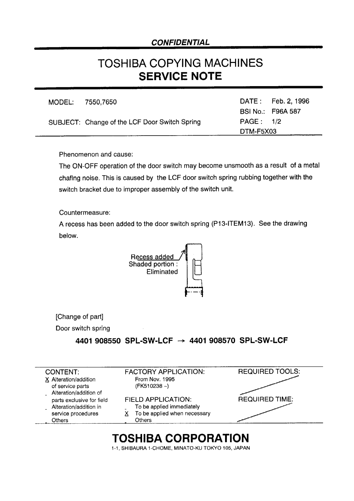 Toshiba f96a587 Service Note