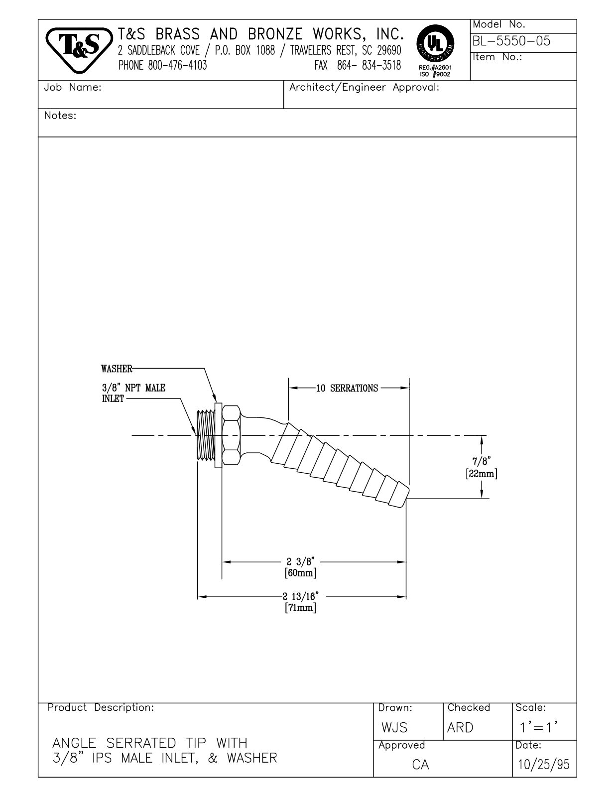 T & S Brass & Bronze Works BL-5550-05 General Manual