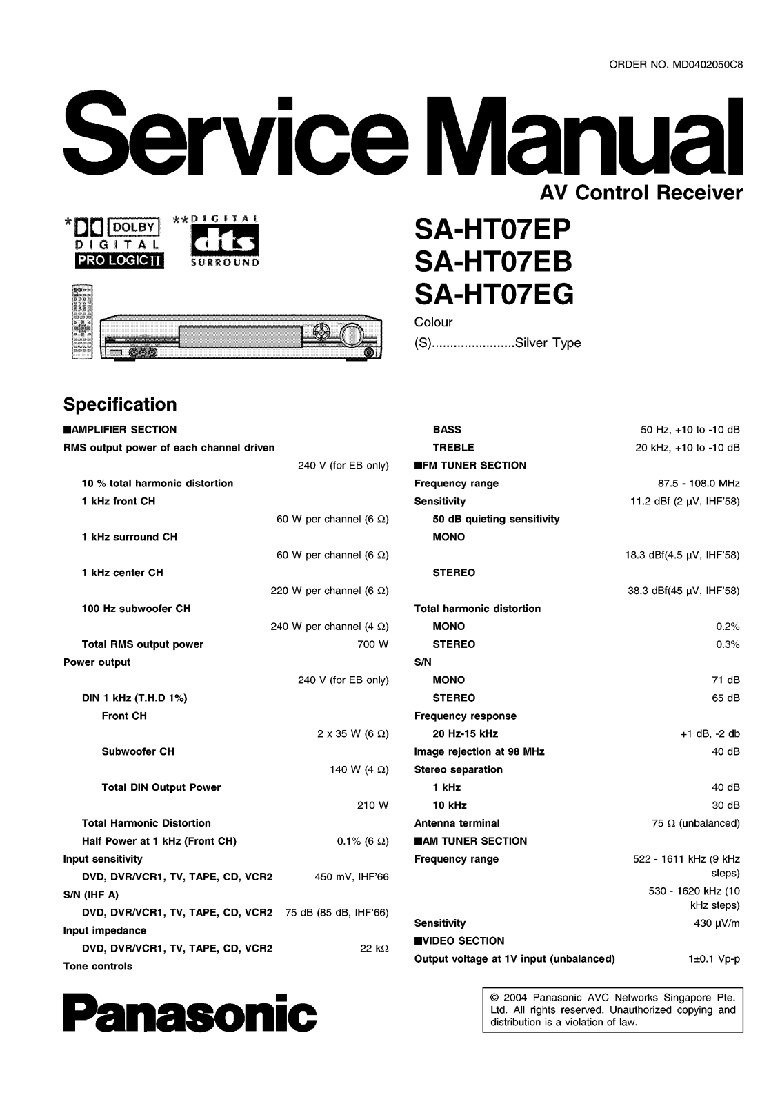 Panasonic SA-HT07EP/EB/EG Schematic