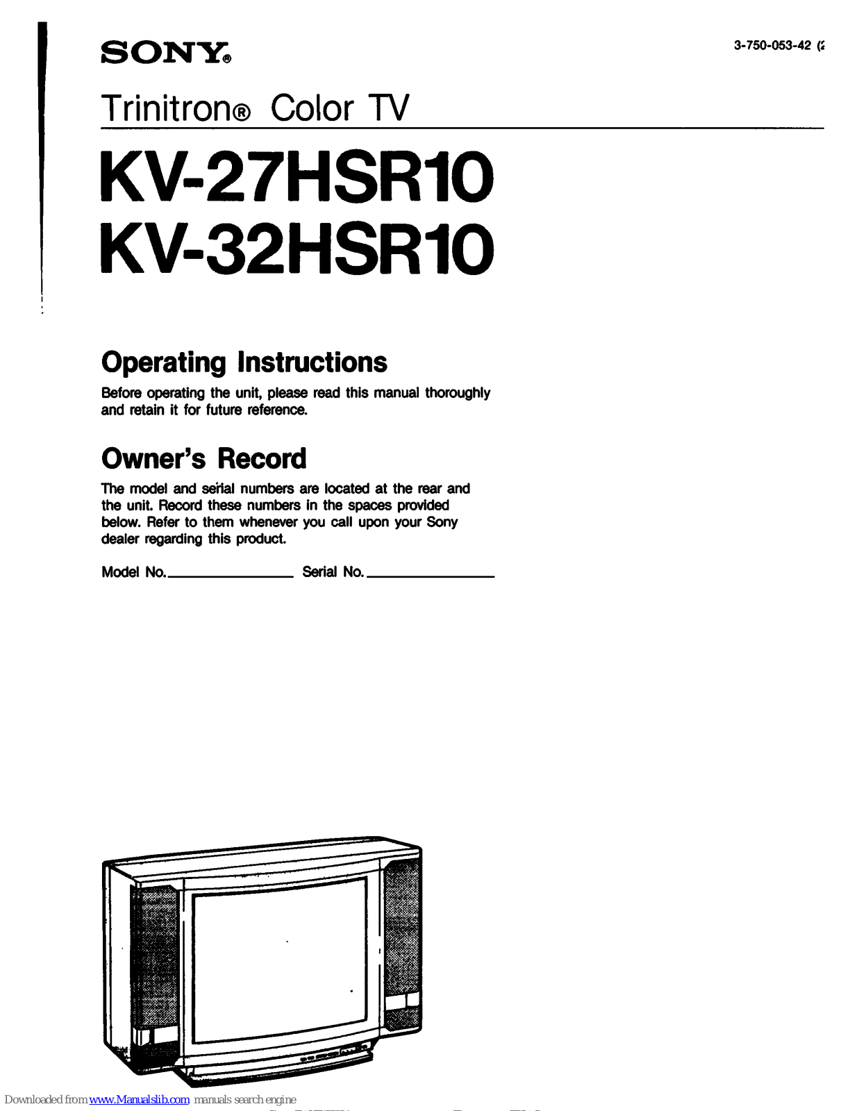 Sony Trinitron KV-27HSR10, Trinitron KV-32HSR10 Operating Instructions Manual