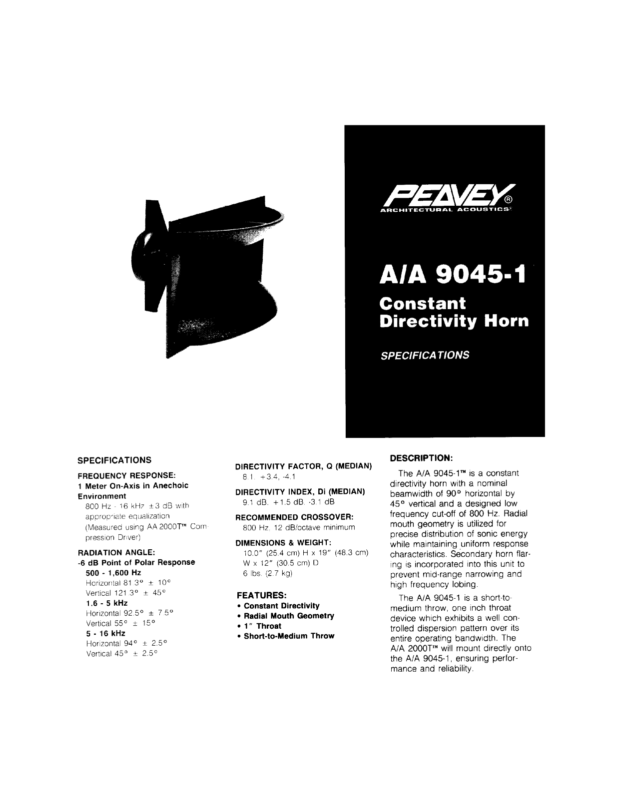 Peavey A-A 9045-1 DATASHEET