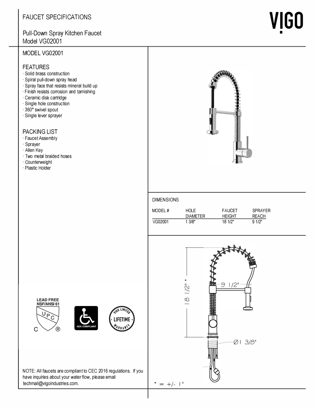 VIGO VGU10915 Specifications - ManualMachine.com