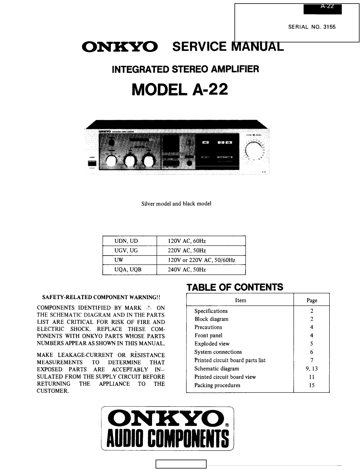 Onkyo A-22 Service Manual