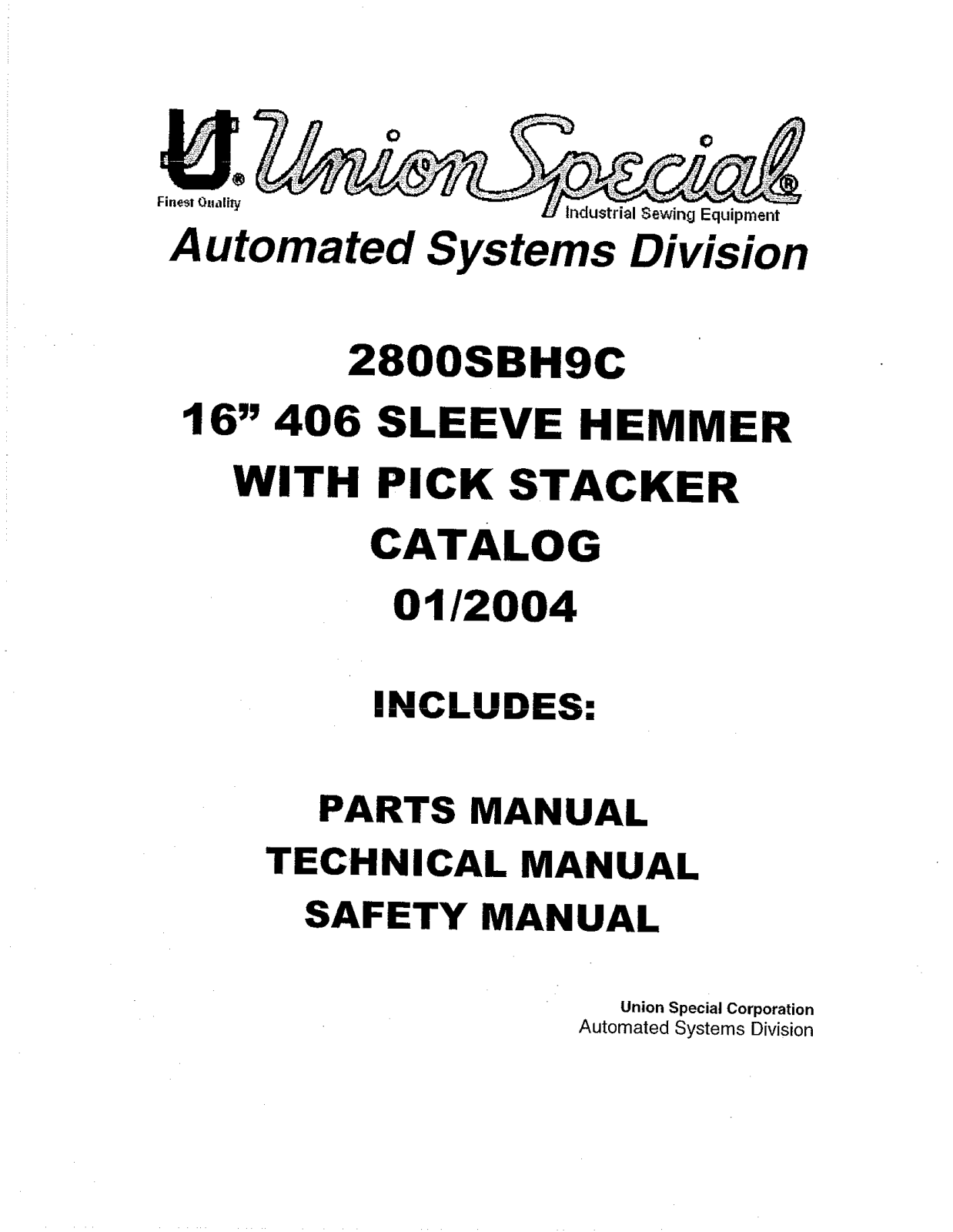 Union Special 2800SBH9C Parts List