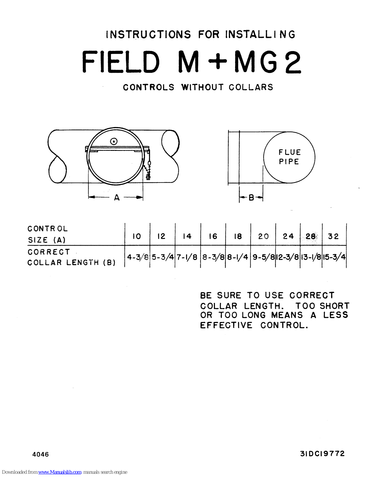 Field Controls 1977200, Field M, Field MG2 Installation Instructions Manual