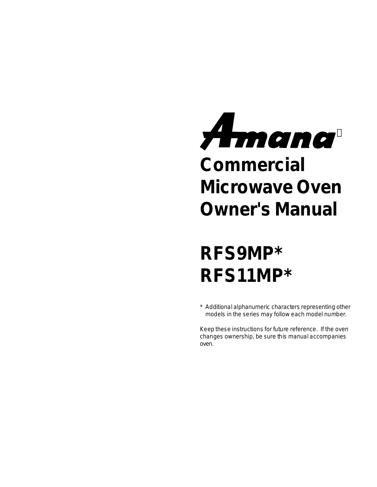 Amana rfs11MP, Rfs9mp User Manual