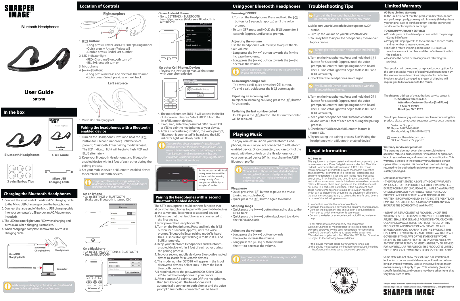 Sharper image SBT518 User Manual