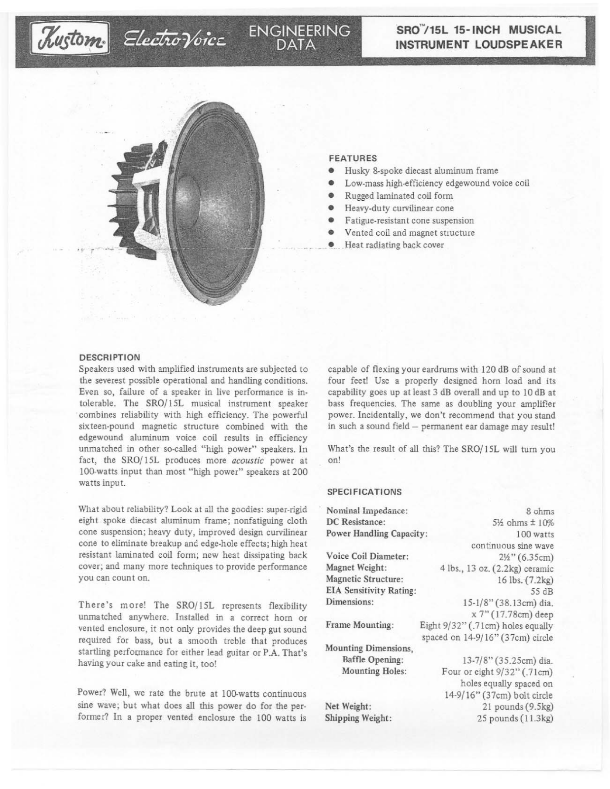 Electro-Voice SRO-15L User Manual