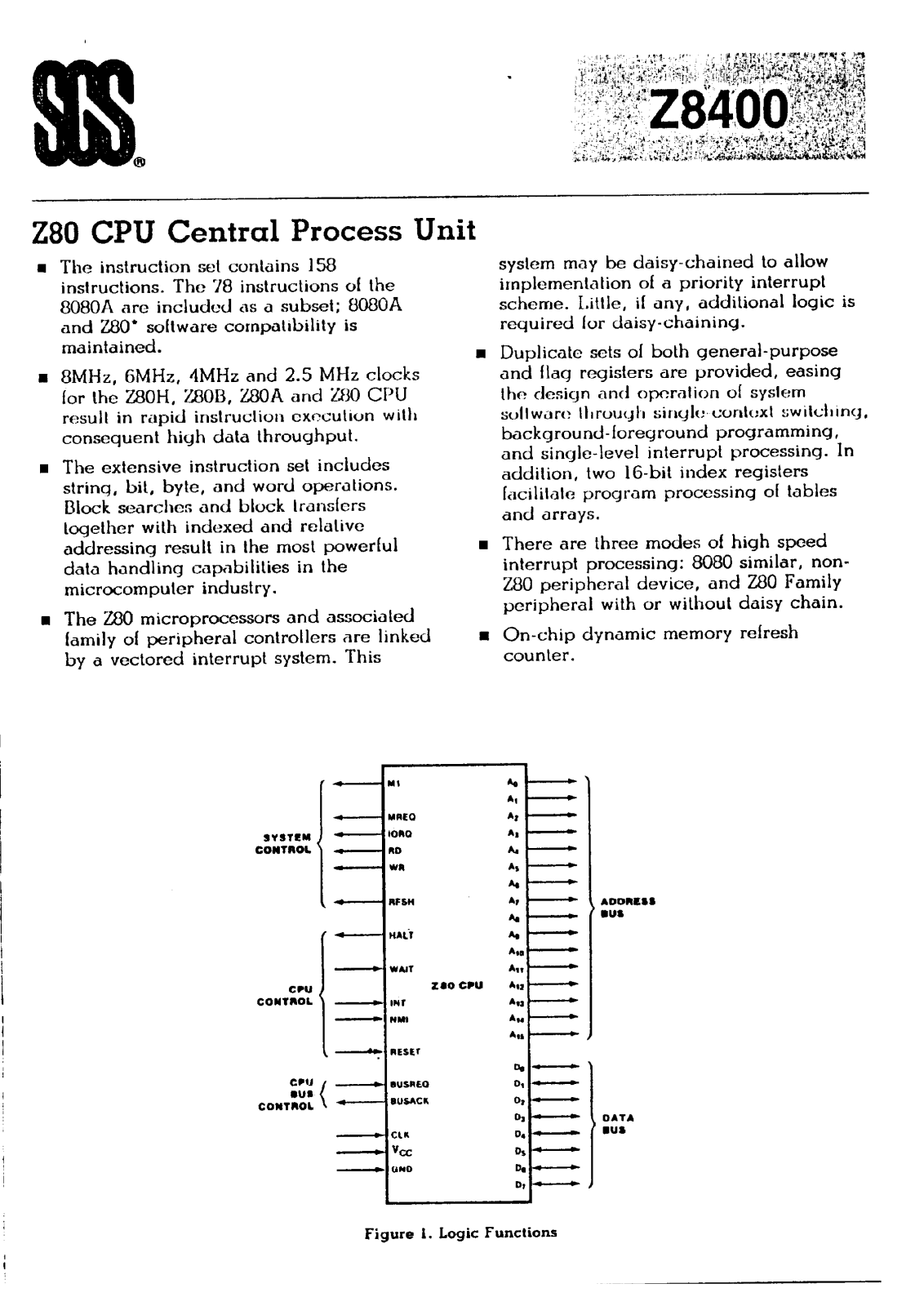 SGS Thomson Microelectronics Z8400C6, Z8400D1, Z8400D2, Z8400D6, Z8400F1 Datasheet