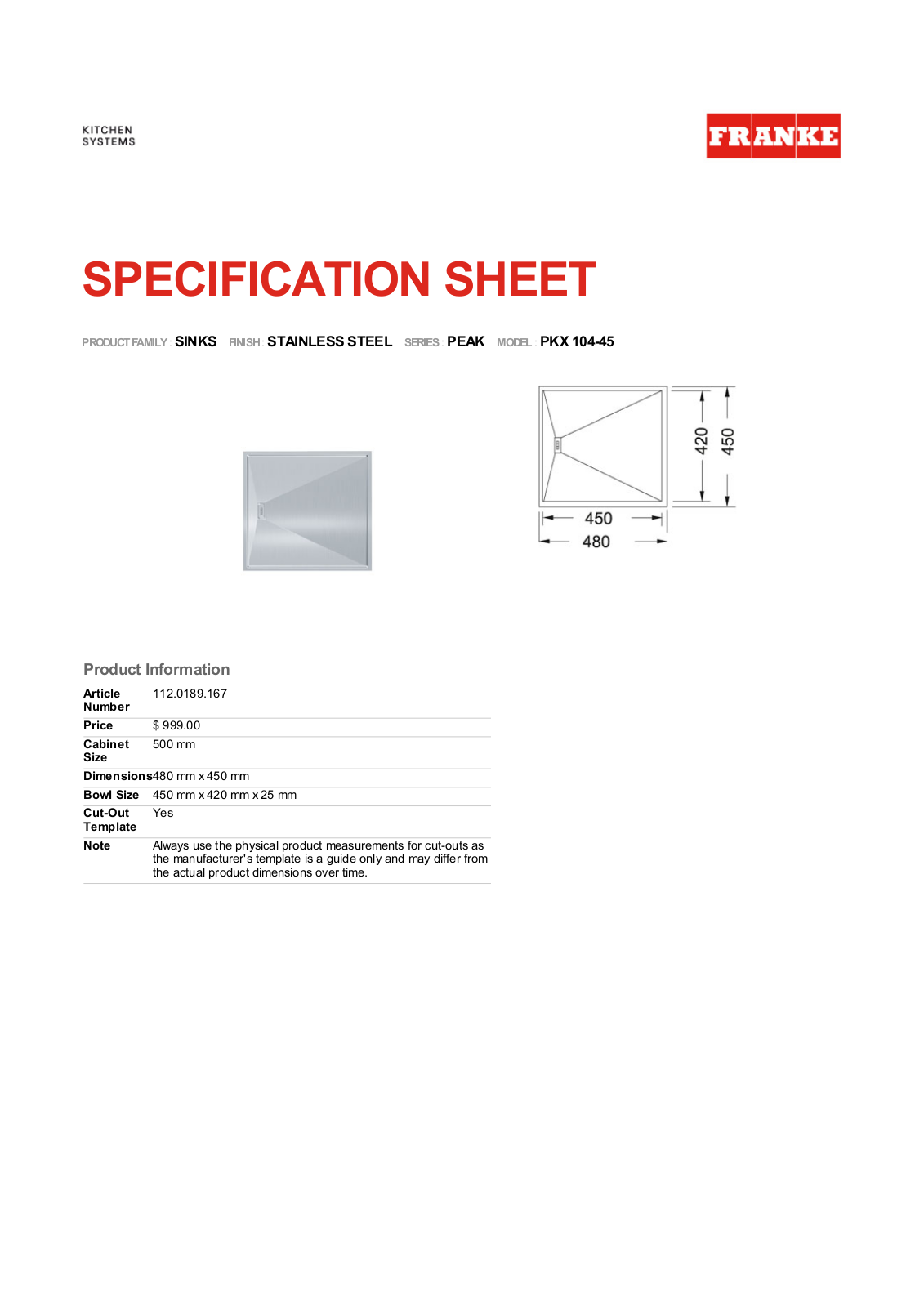 Franke Foodservice PKX 104-45 User Manual