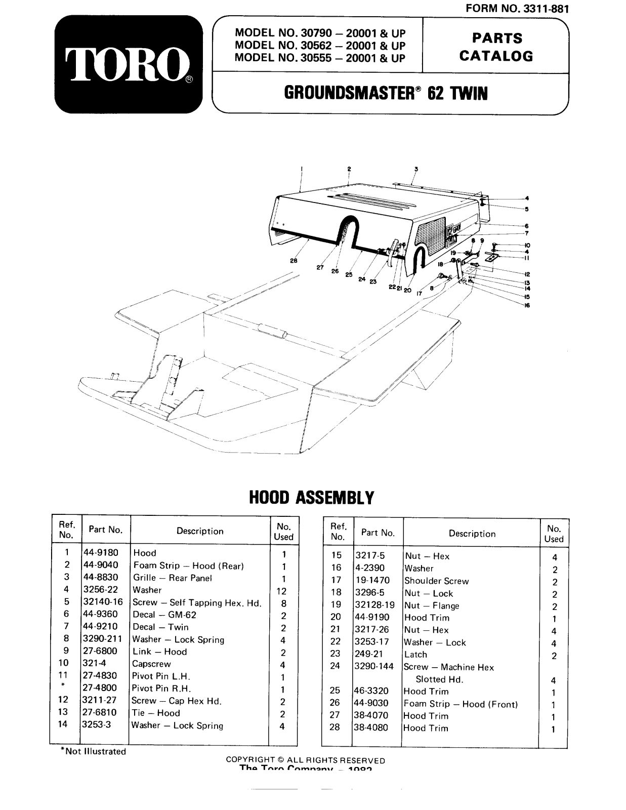 Toro 30562 Parts Catalogue