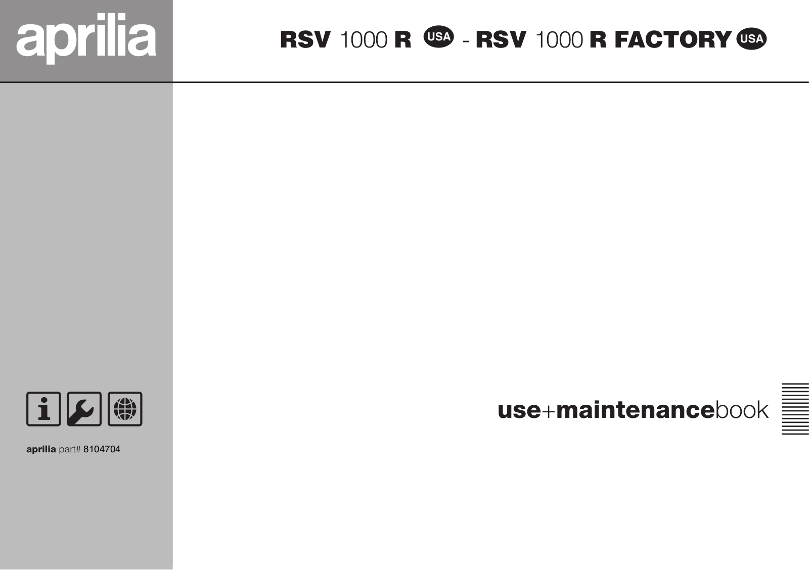 Aprilia RSV 1000R FACTORY 2003, RSV 1000 R User Manual