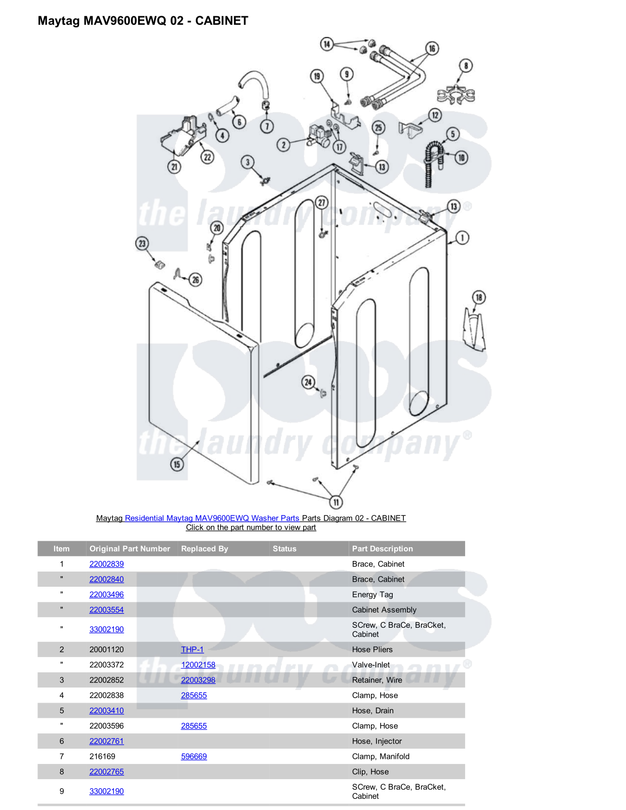 Maytag MAV9600EWQ Parts Diagram