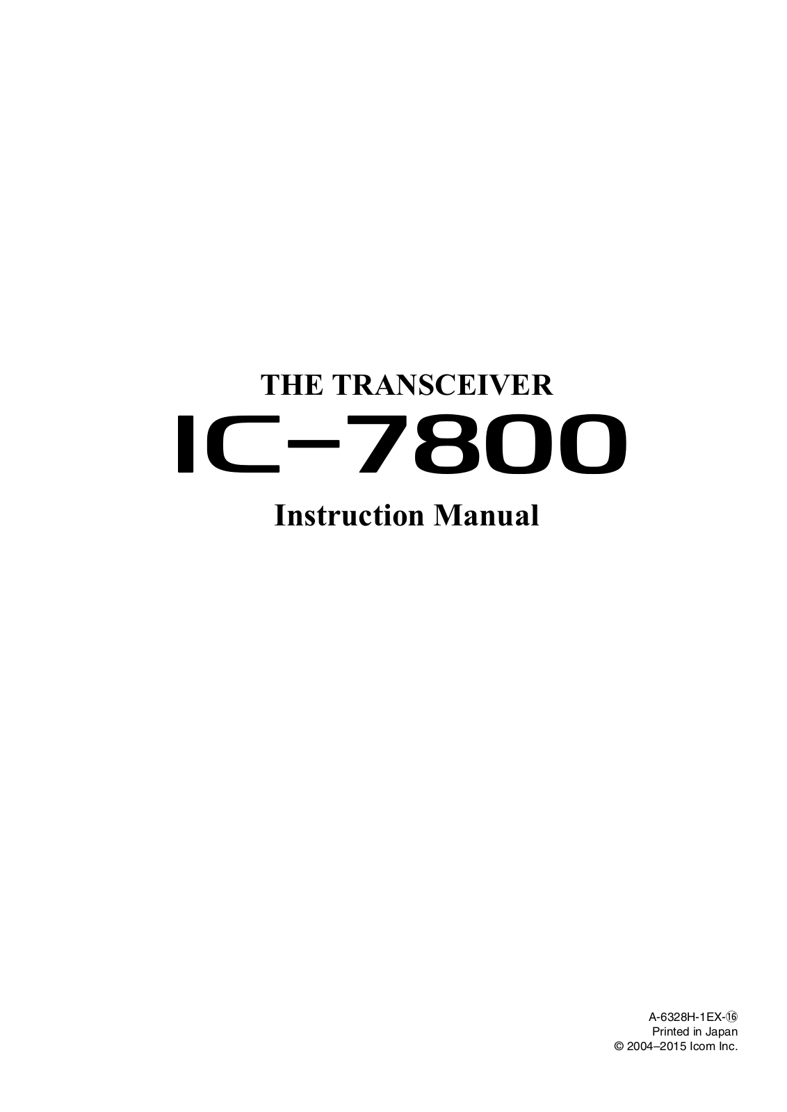 Icom IC-7800 User Manual