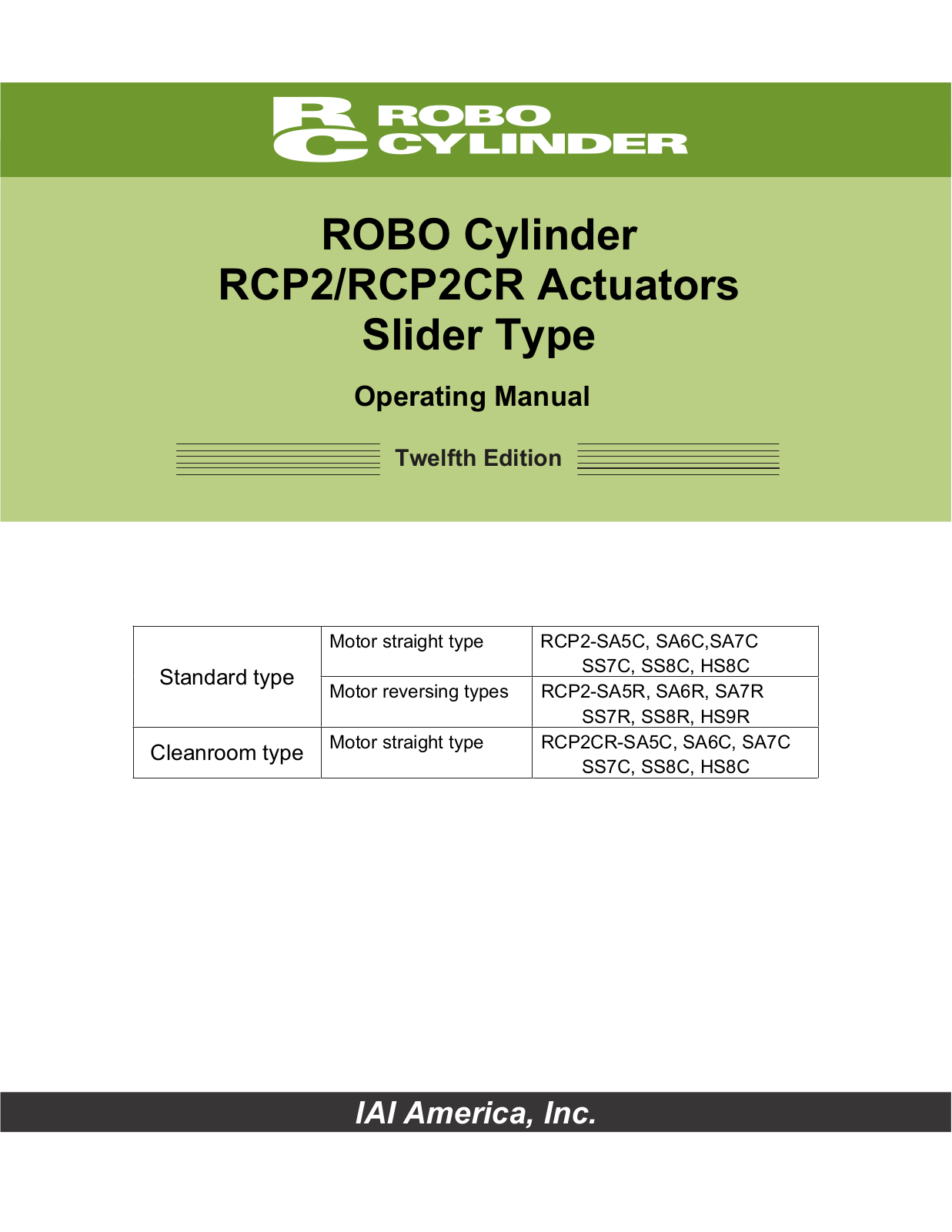 IAI America RCP2CR-SS8C User Manual