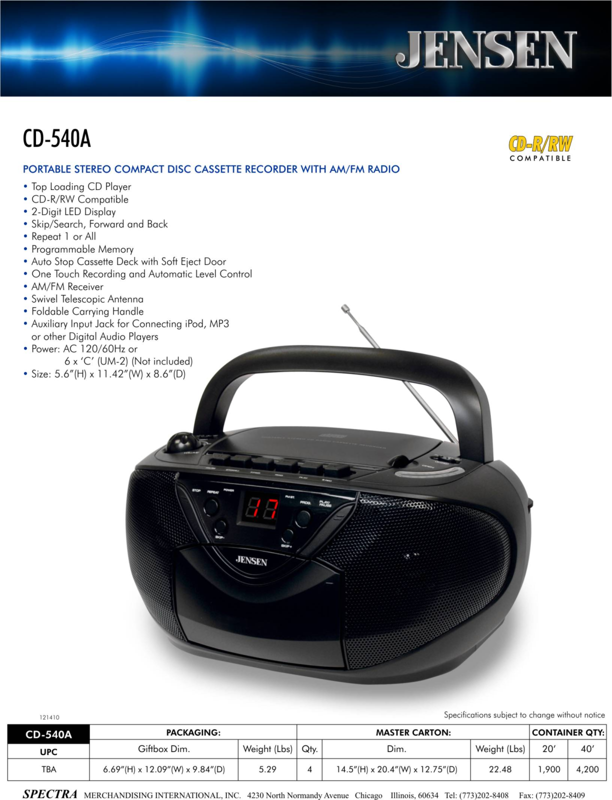 Jensen CD-540A User Manual