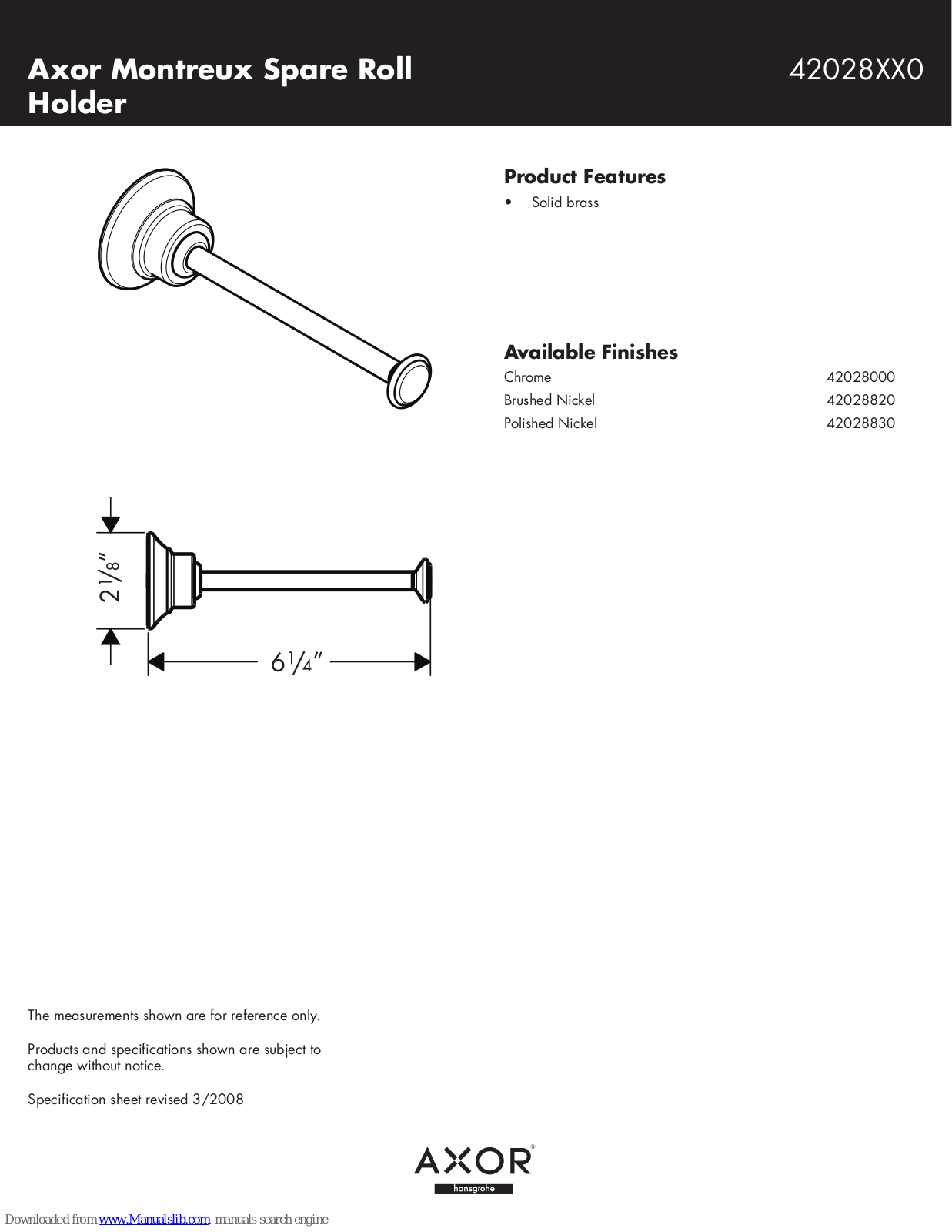 Axor 42028820, 42028830, 42028000 Specification Sheet