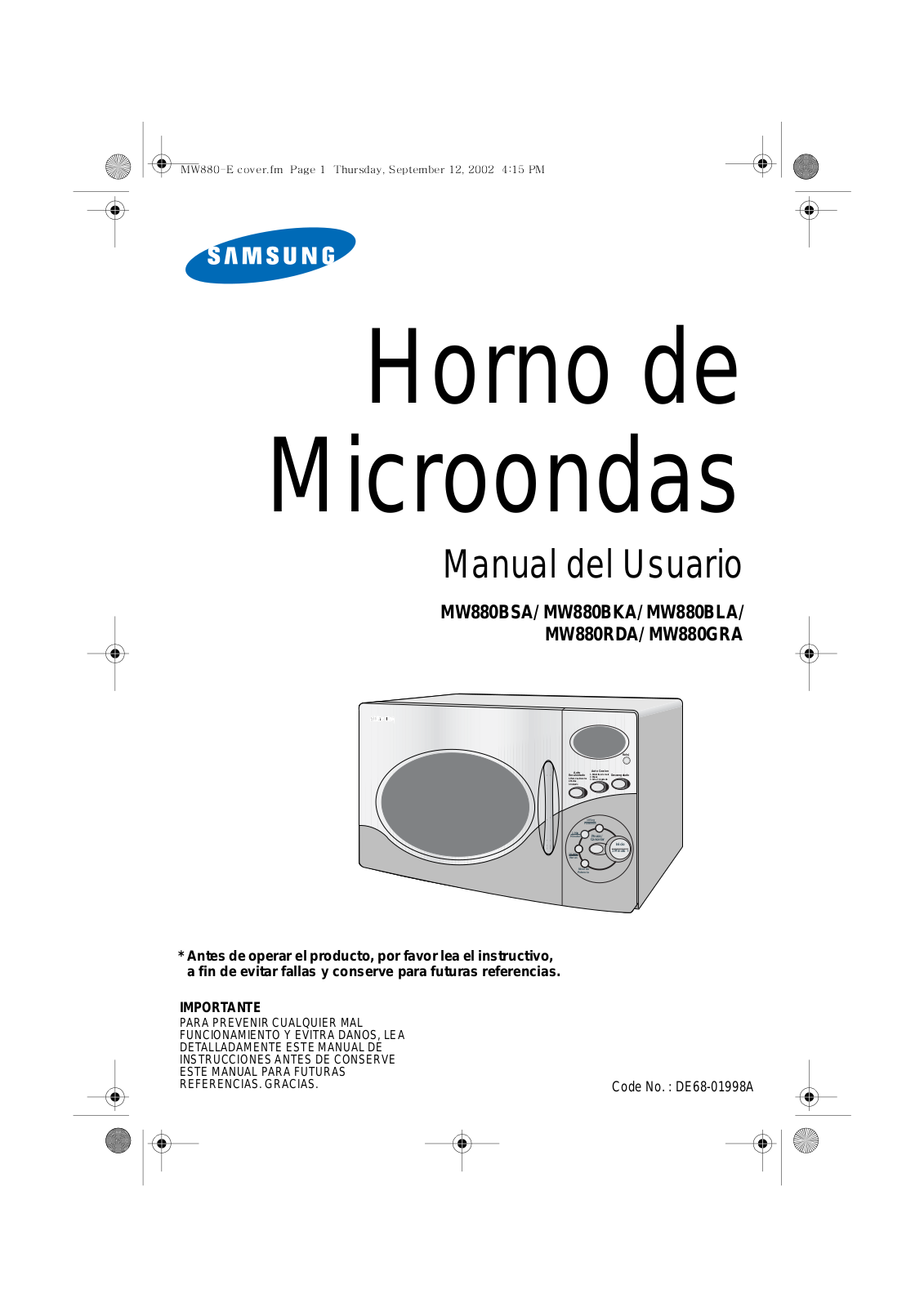 Samsung MW880GRA, MW880BLA, MW880BKA User Manual