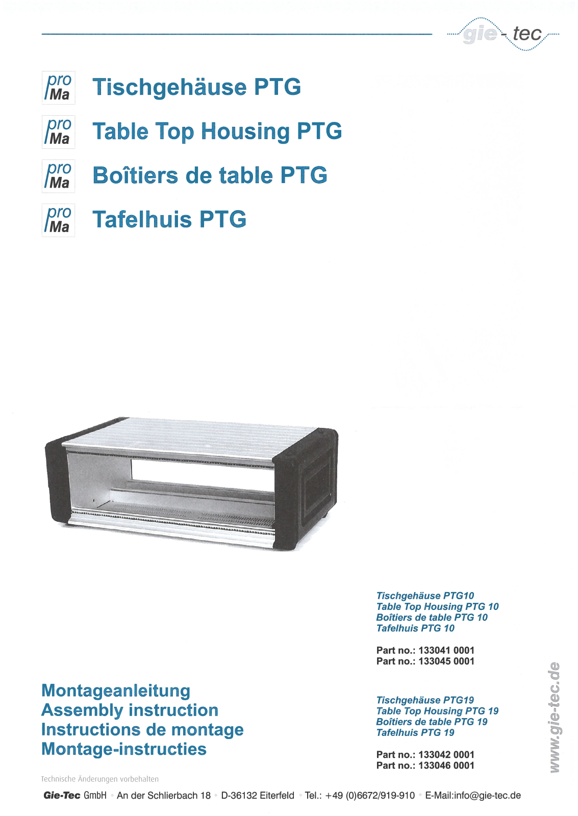 Gie-Tec PTG10, PTG19 assembly instructions