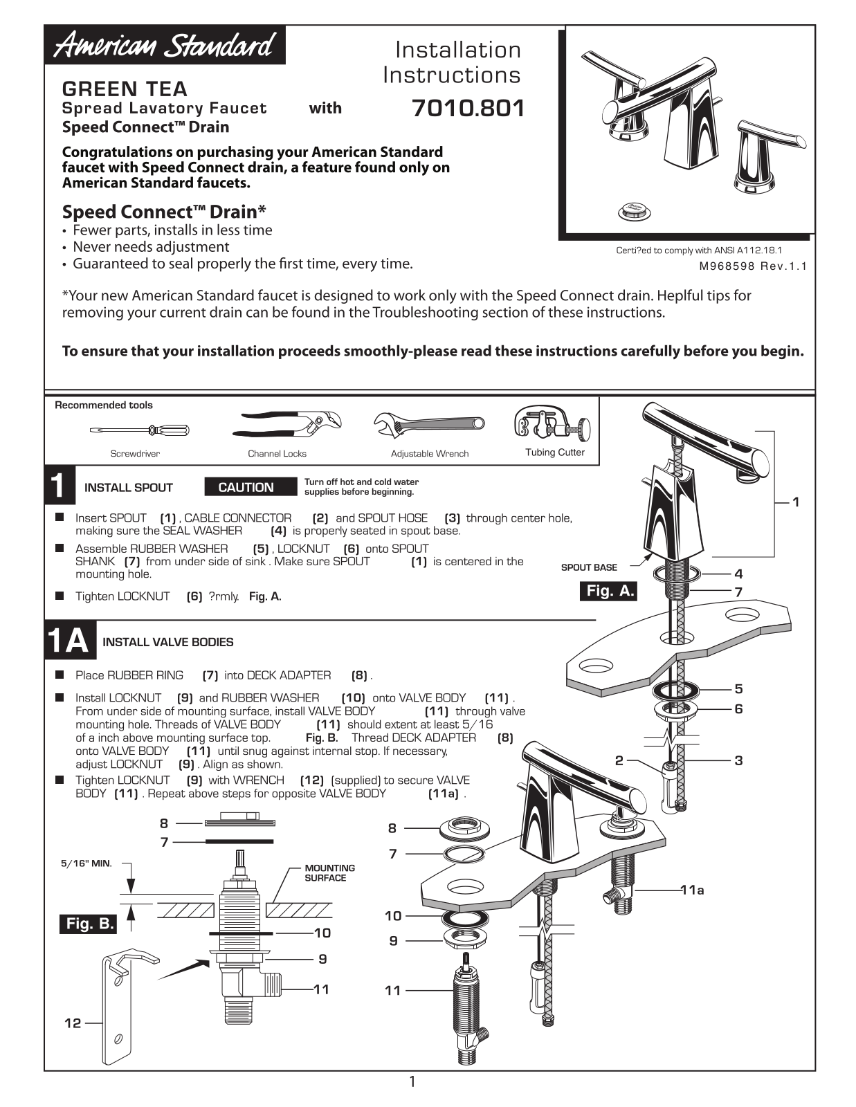 American Standard 7010.801 User Manual