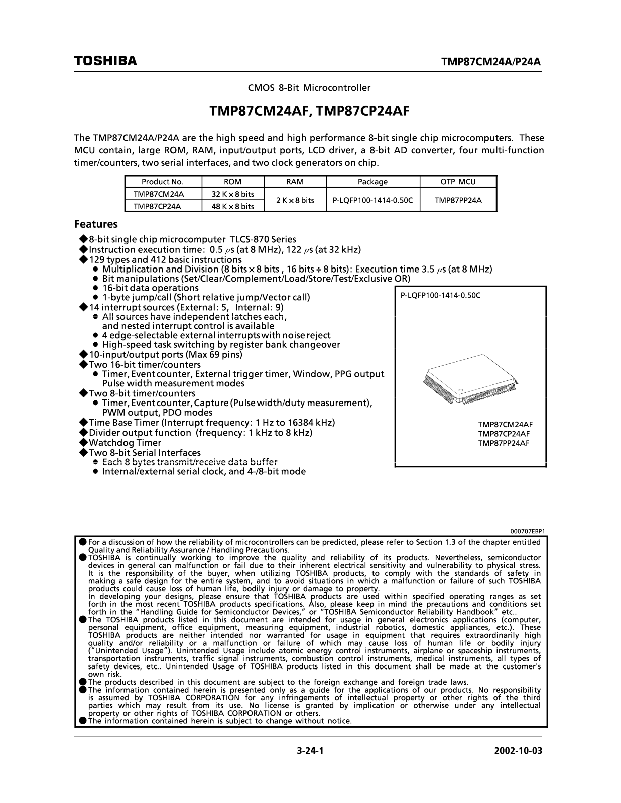 Toshiba TMP87CM24AF, TMP87CP24AF User Manual