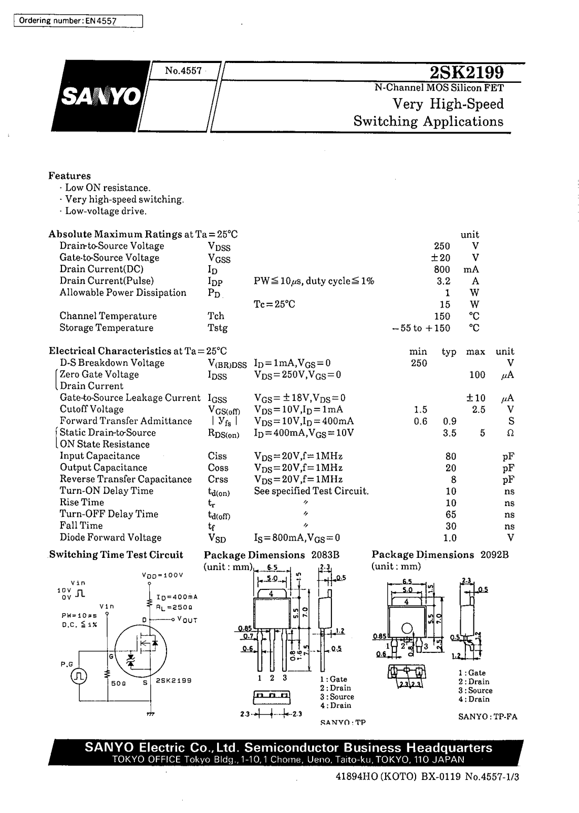 SANYO 2SK2199 Datasheet