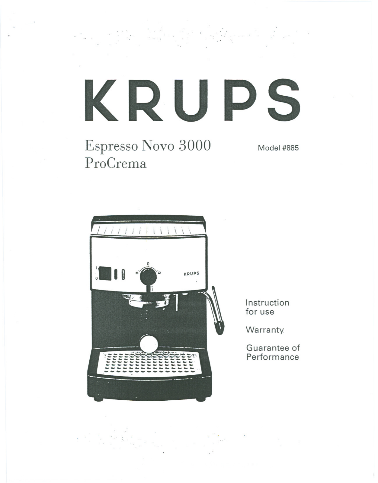 Krups ESPRESSO NOVO 3000 PROCREMA, 885 Manual