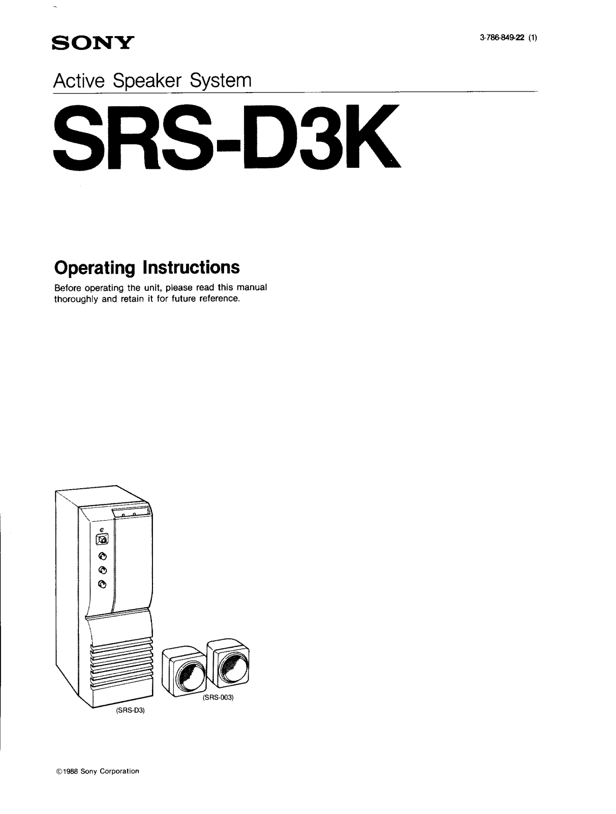 Sony SRS-D3K User Manual