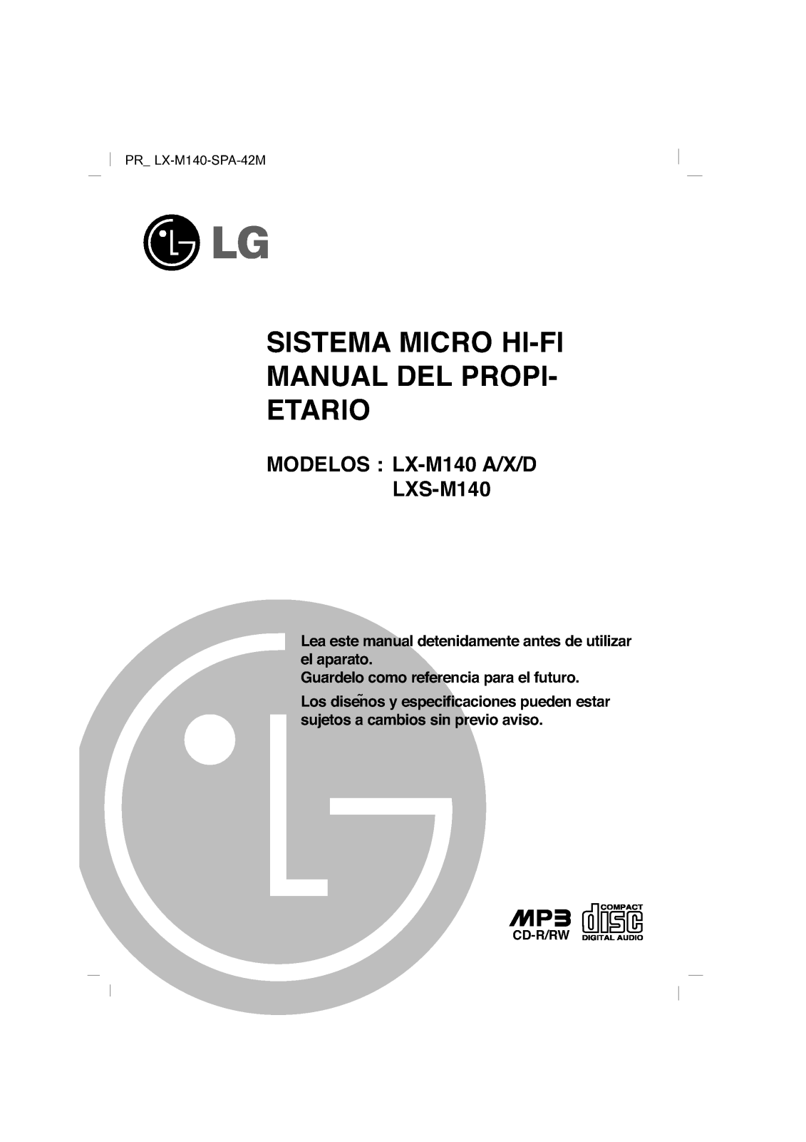 Lg LX-M140X, LX-M140D, LXS-M140 user Manual