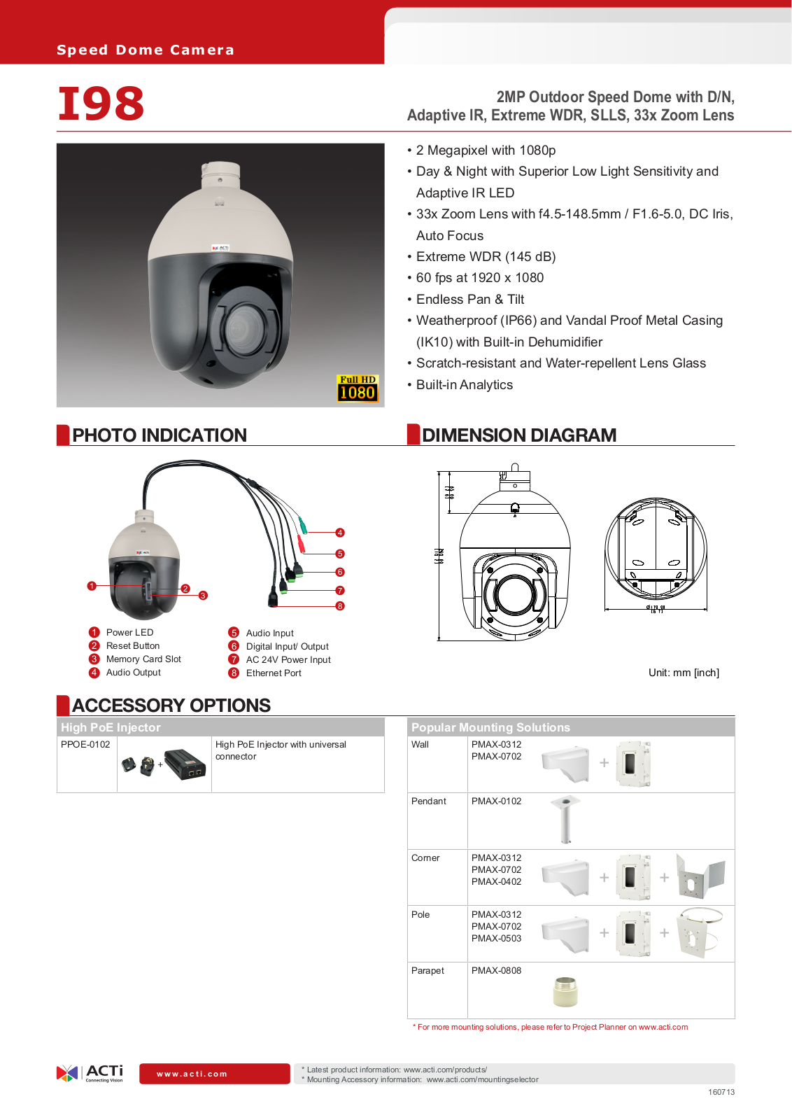 ACTi I98 Specsheet