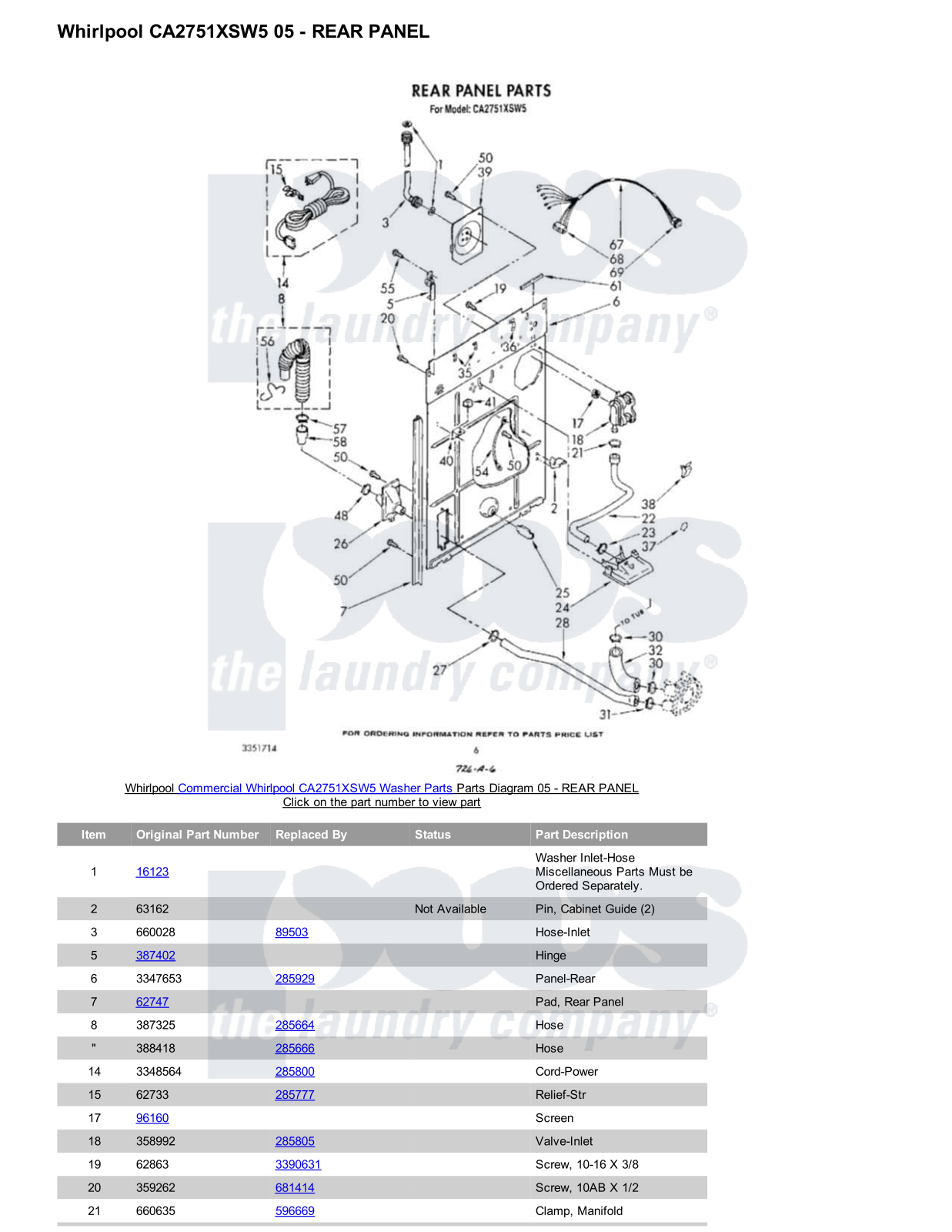 Whirlpool CA2751XSW5 Parts Diagram