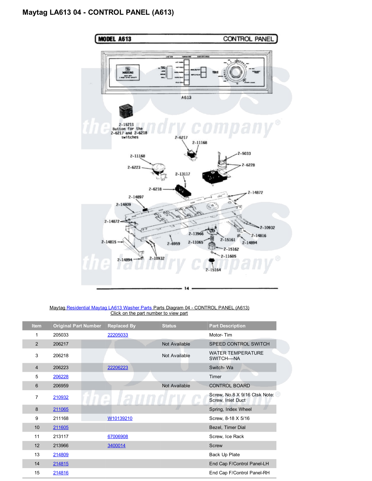 Maytag LA613 Parts Diagram