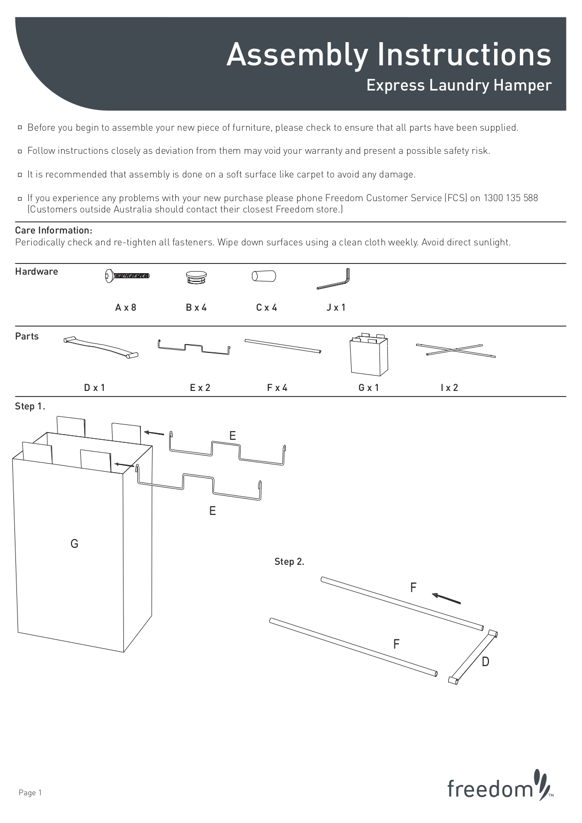 Freedom Express Laundry Hamper Assembly Instruction